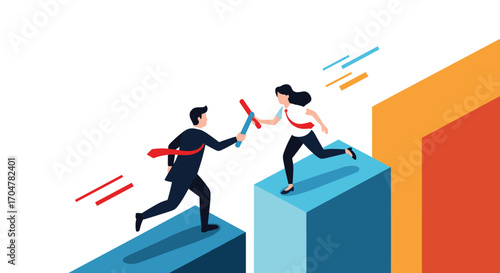 Business rivals compete fiercely on ascending career ladders in a dynamic marketplace.