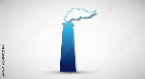 A stylized factory chimney illustration, , emitting a wisp of smoke with a blue gradient