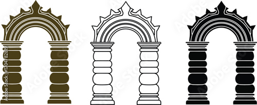 Elegant architectural archway design in brown, white, and black color variations