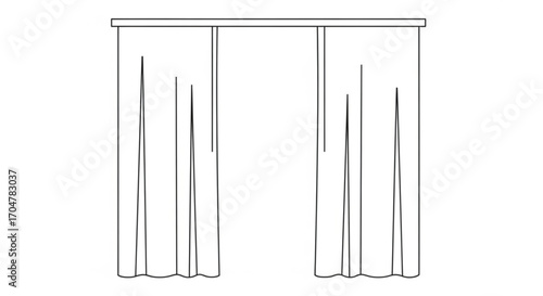Illustration of a curtain hanging from a rod, simple black and white drawing