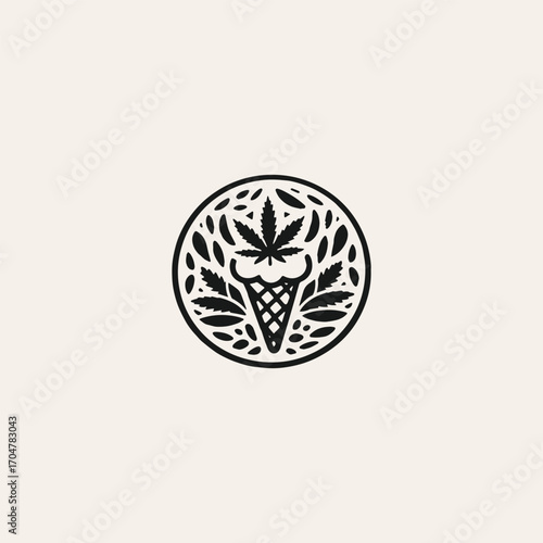 Ice cream cannabis logo vector hipster vintage icon illustration