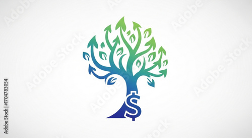 Illustration of a money tree with dollar sign, symbol of financial growth and investment