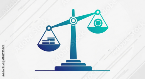 Conceptual illustration of an unbalanced scale with money and a coin