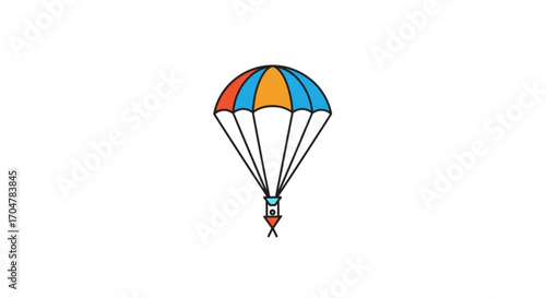 Colorful parachute with a person descending, representing adventure, safety, and controlled descent