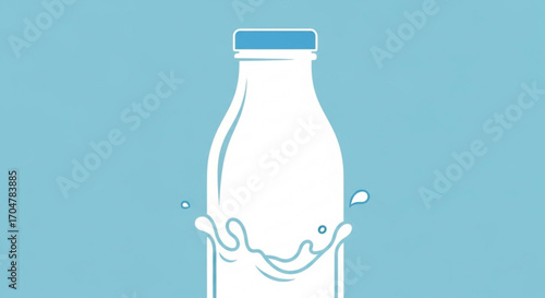 Refreshing splash of milk erupting from a bottle, a cool and creamy beverage isolated on a light blue background
