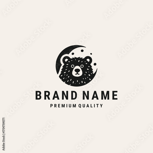 Bear moon logo vector hipster vintage icon illustration