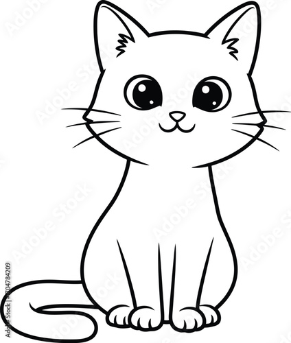Charming cartoon kitten with big eyes, a delightful outline for playful designs.