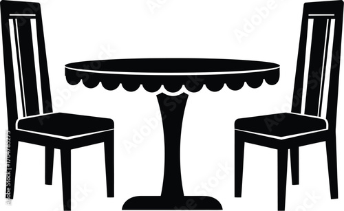 Elegant black and white dining set with round table and two chairs