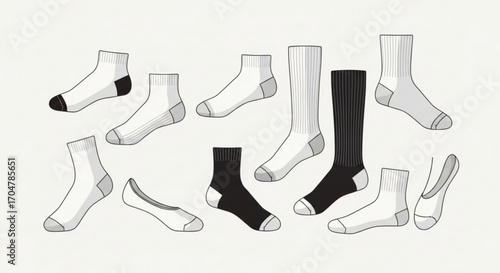 Collection of various sock styles, representing comfort, fashion, and foot protection