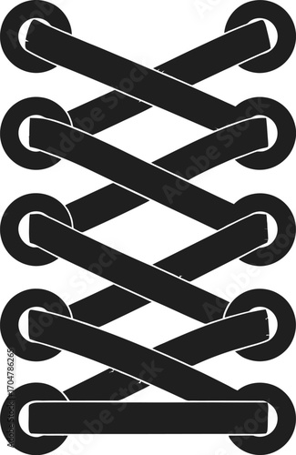 Black shoelaces crisscrossing through eyelets in a classic lacing pattern
