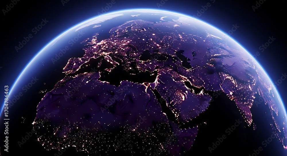 Obraz premium Earth From Space, Night View, Detailed.