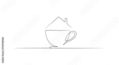 Minimalist line art of a coffee cup with a house shape for real estate branding