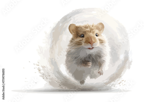 Cute hamster in whirlwind of white