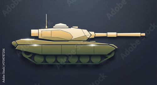 Illustration of a green and yellow military tank with a long barrel on a dark blue background, ready for battle