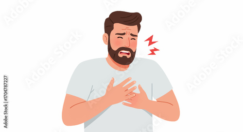 Man experiencing chest pain, a symbol of discomfort and potential health issues, possibly indicative of a medical emergency