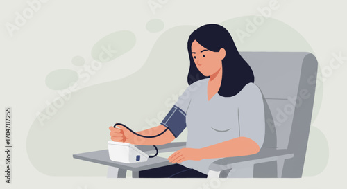 Medical Examination Woman Measuring Blood Pressure with an Automated Monitor