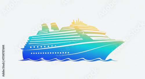 Vibrant cruise ship illustration, showcasing a colorful and modern design for travel and vacation