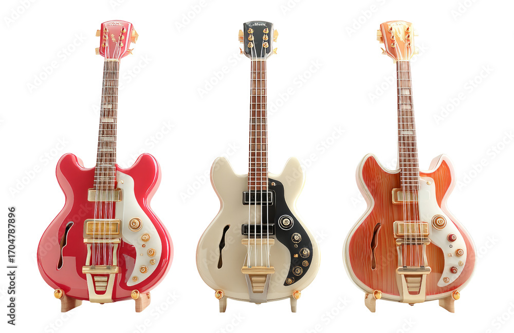 Obraz premium Vintage Electric Guitars Collection on Transparent Background