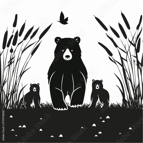 Canvas Print Mother bear with cubs