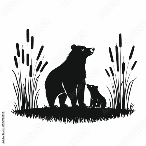 Canvas Print Mother bear with cubs