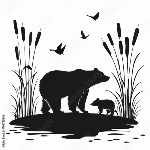 Photography Mother bear with cubs