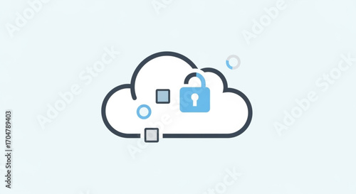 Cloud security concept with padlock, illustrating data protection and secure cloud computing