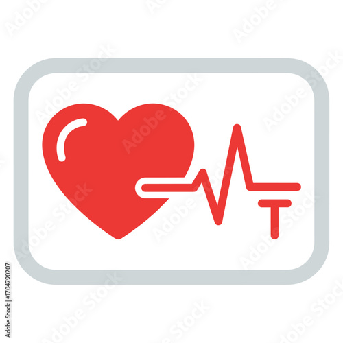 Red heart icon with a connected electrocardiogram, medical concept.