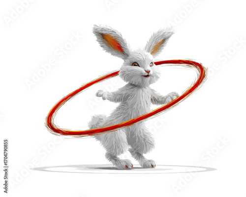 Cute rabbit performing hula hoop