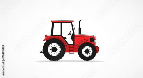 red tractor on white background