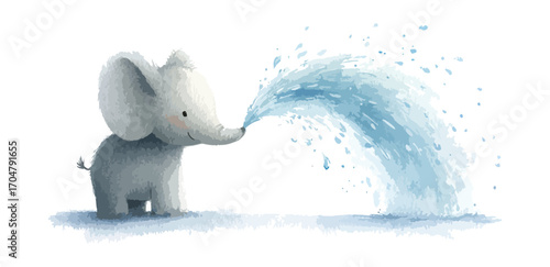 Cute elephant playing with water