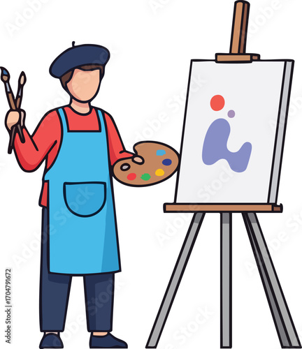Artist Painting on Canvas Creative Painter in Studio