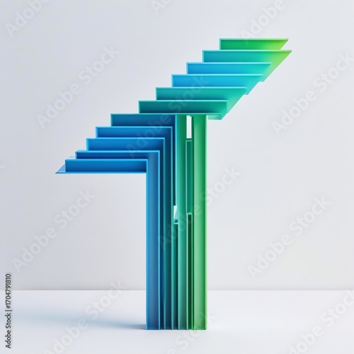 Striking blue green gradient geometric steps creating a captivating modern art