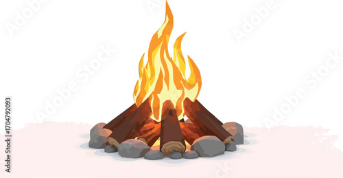 Animated 3D Bonfire Illustration for Camping Survival and Wilderness Themes
