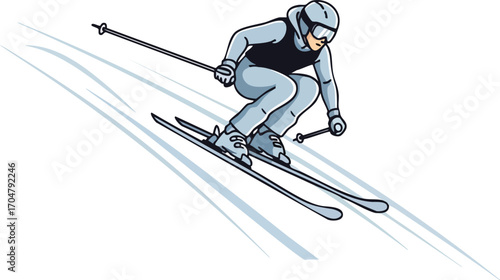 Skier Speeding Down a Snowy Slope Winter Sports Illustration