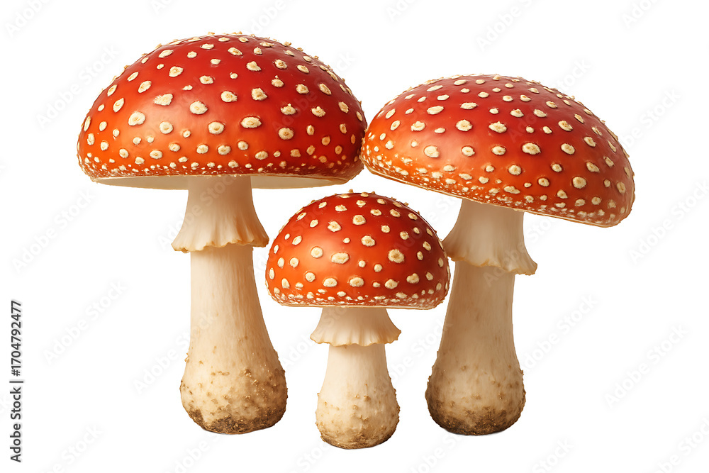 Obraz premium Red Toadstool Mushrooms Isolated on Transparent Background