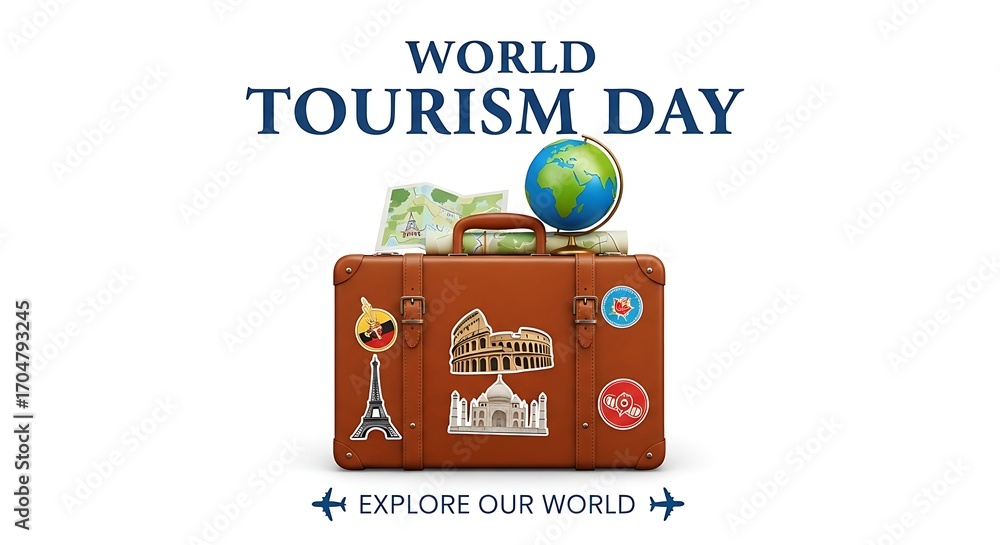 Naklejka premium Celebrate World Tourism Day Explore Our Amazing World