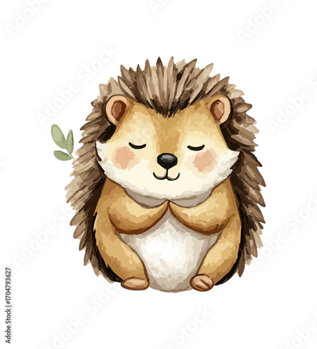 Cute hedgehog meditating