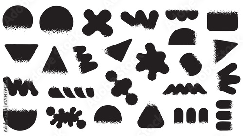 Big set of abstract graphic shapes with noisy gradient effect. Dark shapes and objects. Elements of minimalism in the style of modern art. Vector illustration for your design in flat style