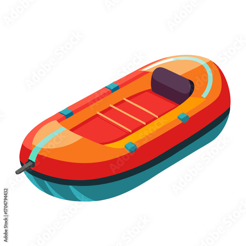 Orange and red inflatable rubber boat with paddle for water recreation, no background vector file.