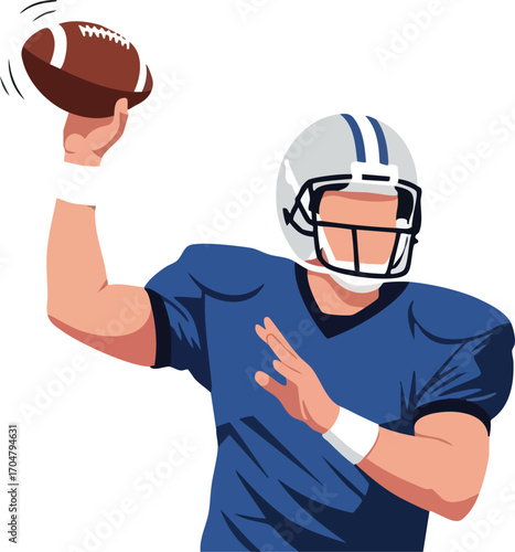 American Football Player Throwing the Ball Vector Illustration