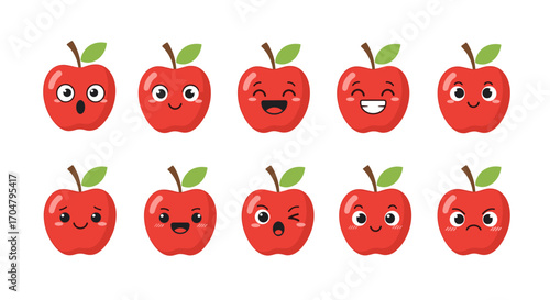 Cute Apple Characters with Various Emotions and Expressions.