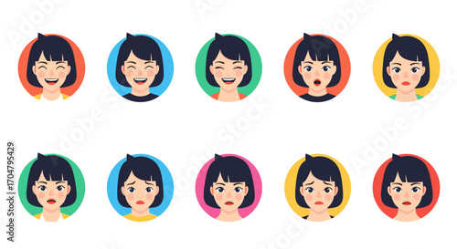 Set of cartoon avatars showing different emotions and expressions.