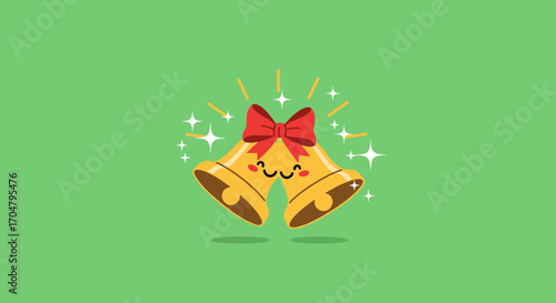 Cute Christmas Bells with Red Bow and Sparkles.