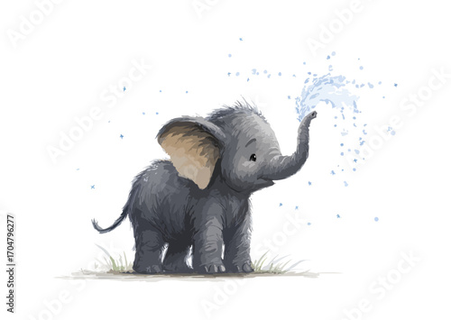 Cute baby elephant spraying water