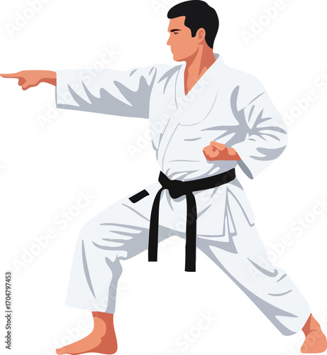 Karateka in Fighting Stance Vector Illustration for Martial Arts Training