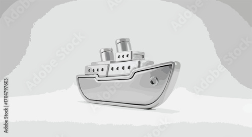 Shiny Silver Cruise Ship Icon on Abstract Background