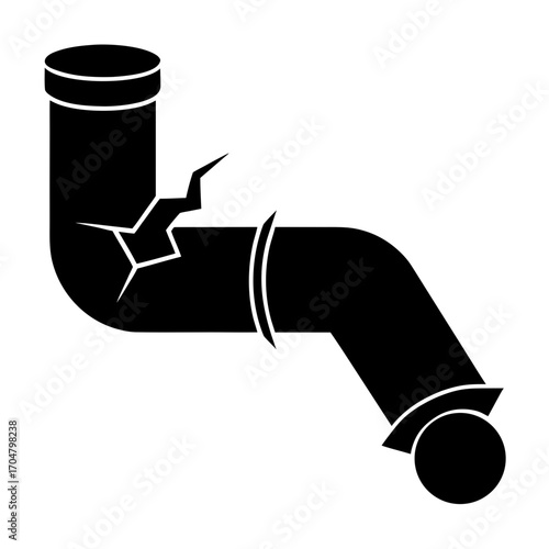 Silhouette of broken pipe with crack and leak vector