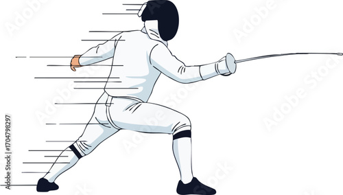 Dynamic Fencer in Action Vector Illustration of Competitive Sport