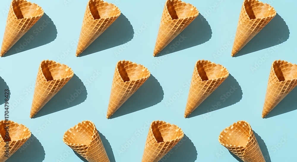Fototapeta premium Empty Waffle Ice Cream Cones Pattern.