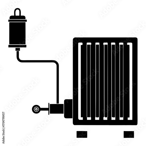Radiator heater system silhouette with pipe and valve vector